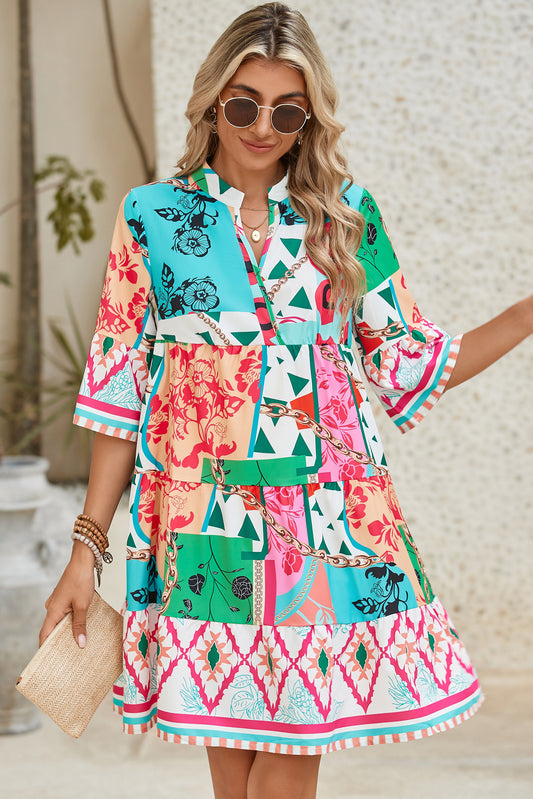 Multicolour Boho Abstract Print Flowy Tiered Dress - ThingsWeUseAndLove Multicolour-XL