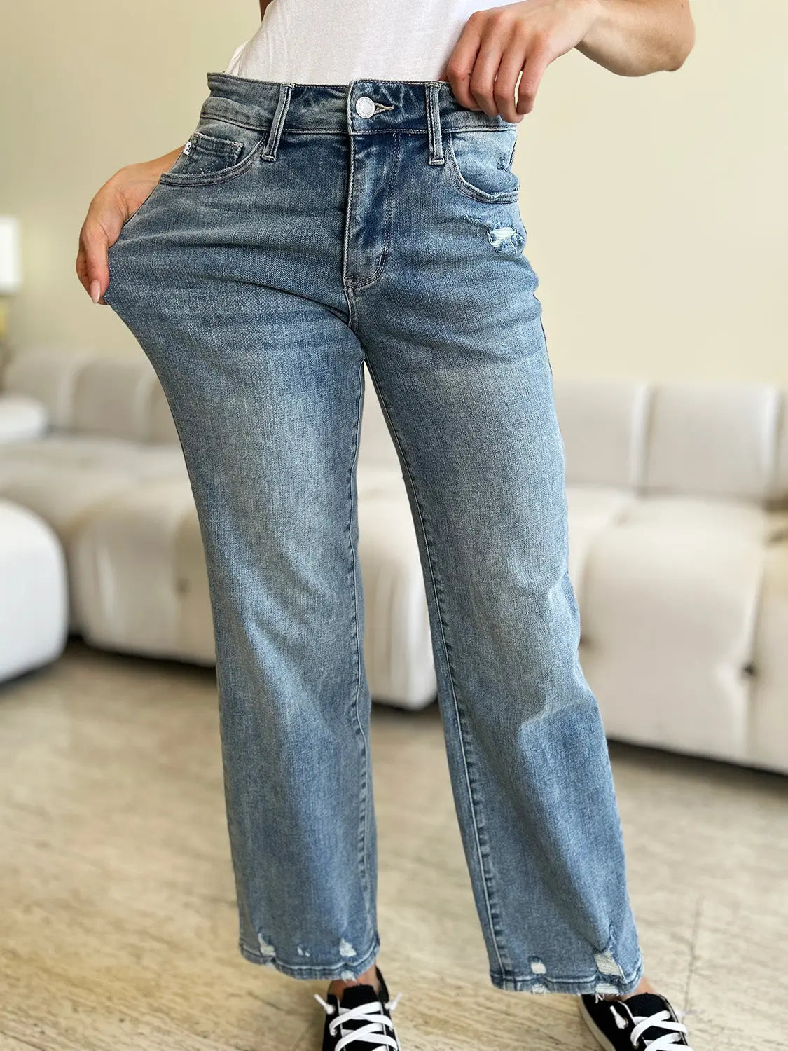 Judy Blue Full Size High Waist Distressed Straight Jeans - ThingsWeUseAndLove 