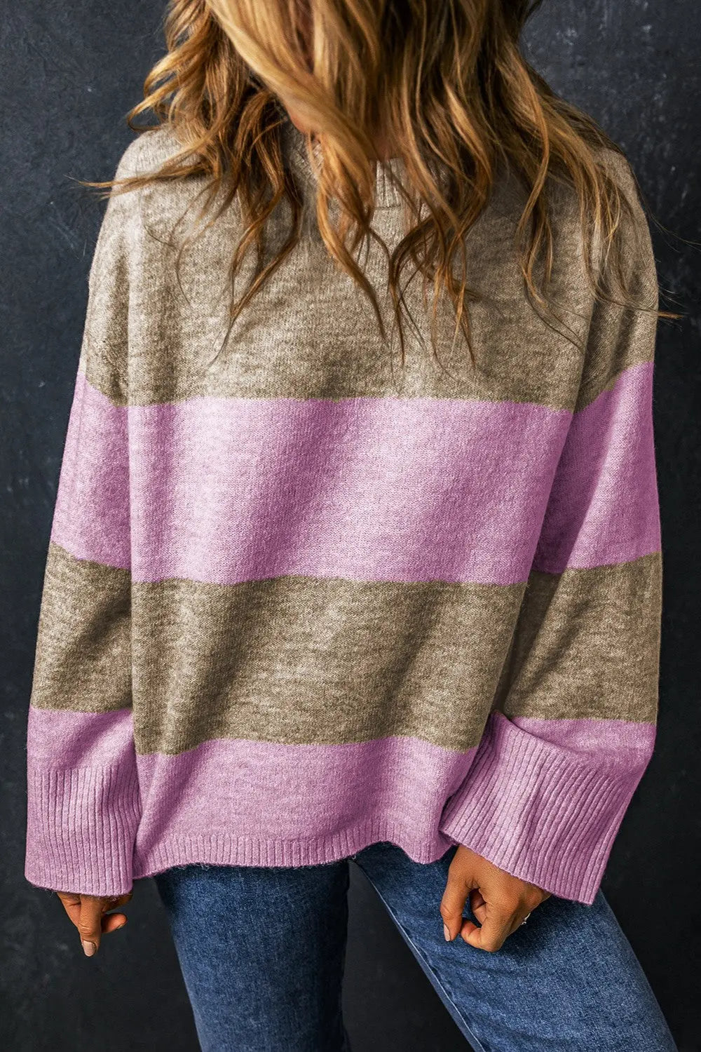 Dawn Color Block Round Neck Long Sleeve Sweater - ThingsWeUseAndLove 