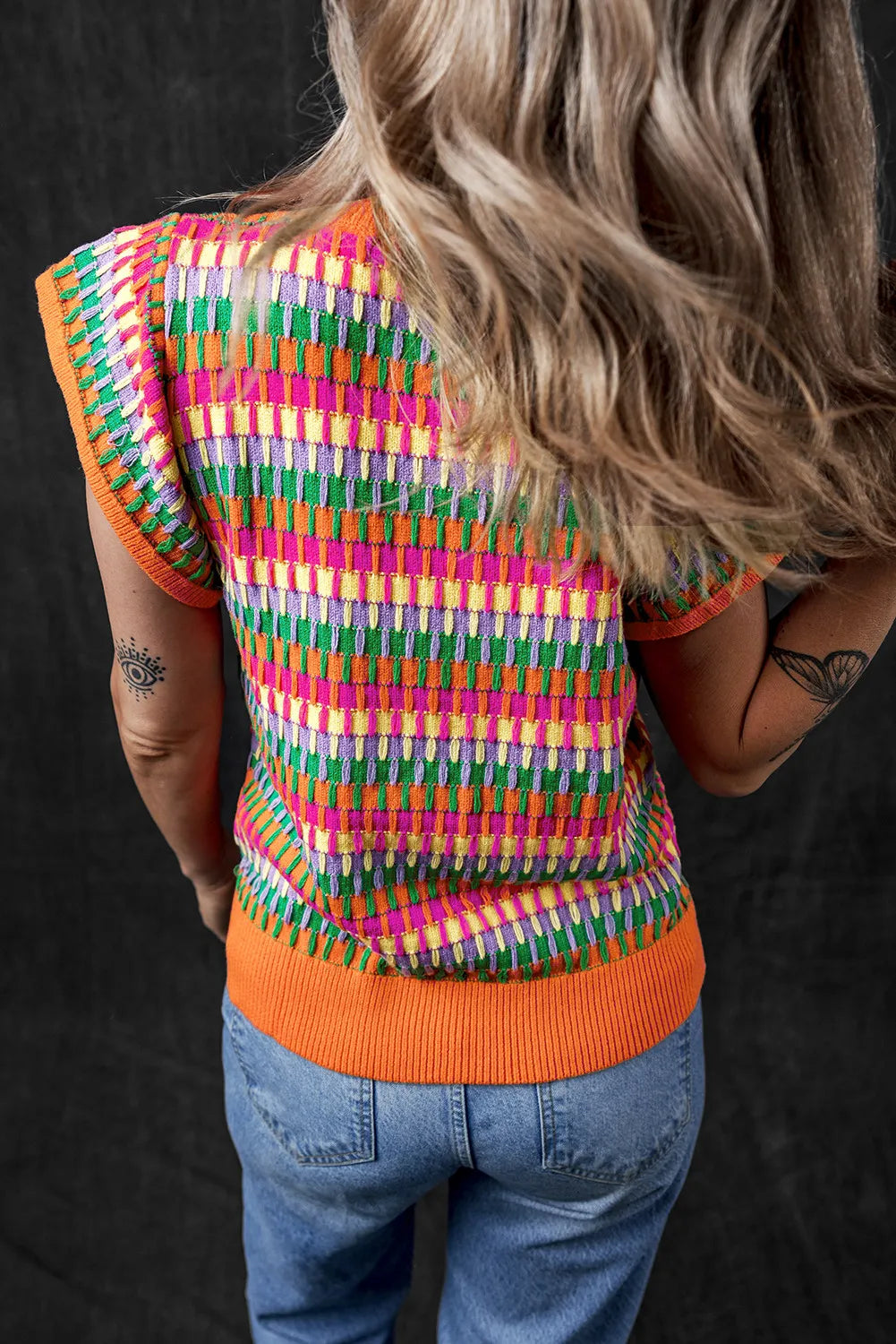 Color Pop V-Neck Cap Sleeve Knit Top - ThingsWeUseAndLove 