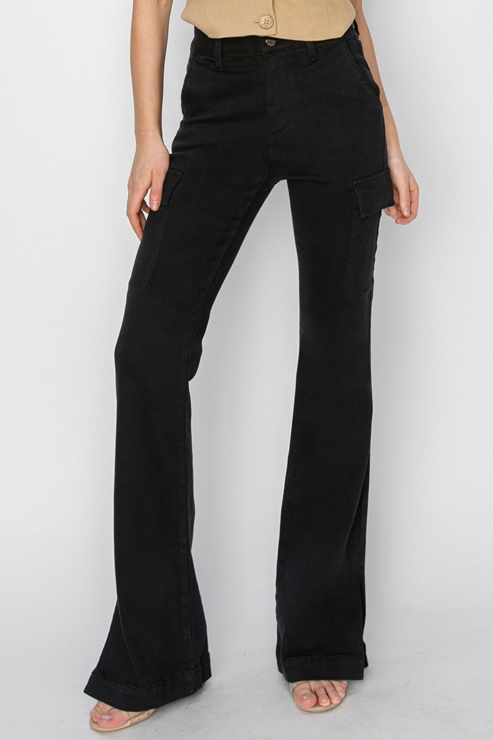 Tatiana Size Inclusive High Rise Side Slit Cargo Bootcut Jeans - ThingsWeUseAndLove Black-3XL