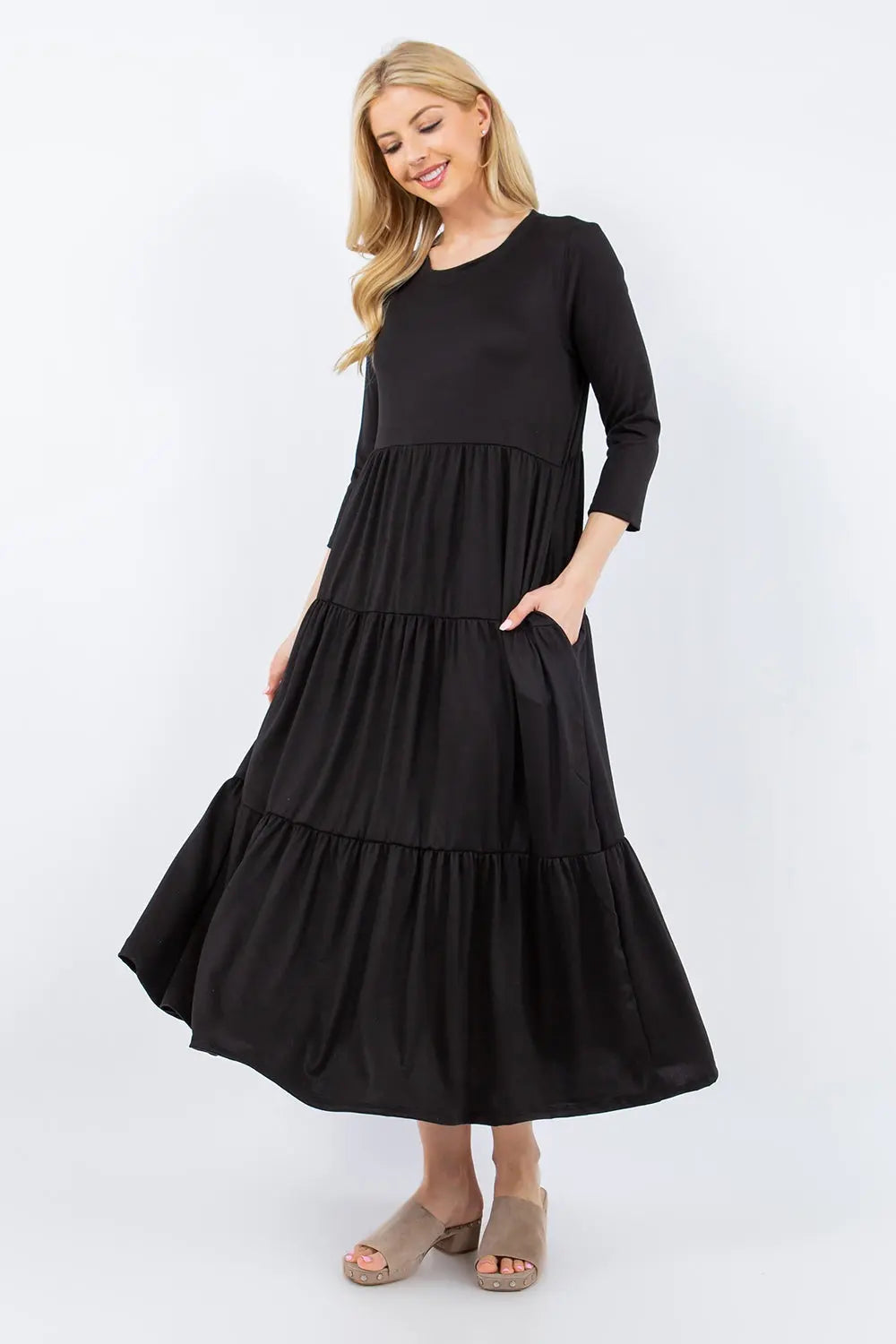 Size-Inclusive Tiered Midi Dress with Pockets - ThingsWeUseAndLove 