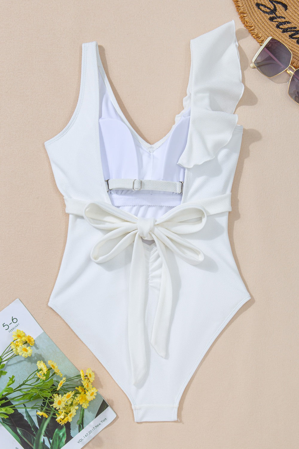 Ruffled V-Neck Wide Strap One-Piece Swimwear - ThingsWeUseAndLove 