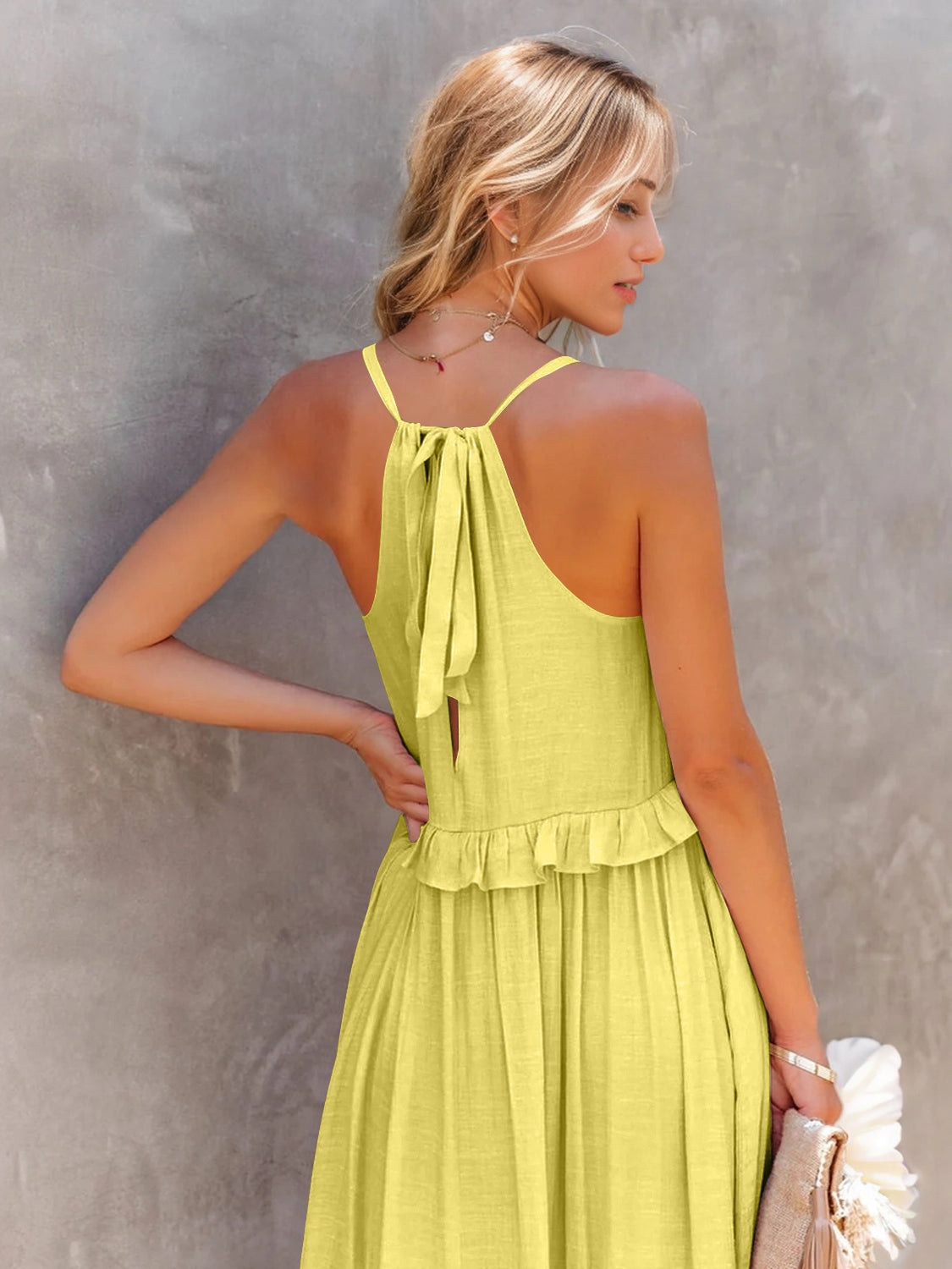 Ruffled Sleeveless Tiered Maxi Dress with Pockets - ThingsWeUseAndLove 