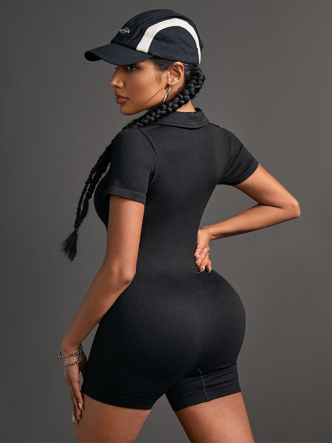 Jemsa Short Sleeve Collared Neck  Active Romper - ThingsWeUseAndLove 