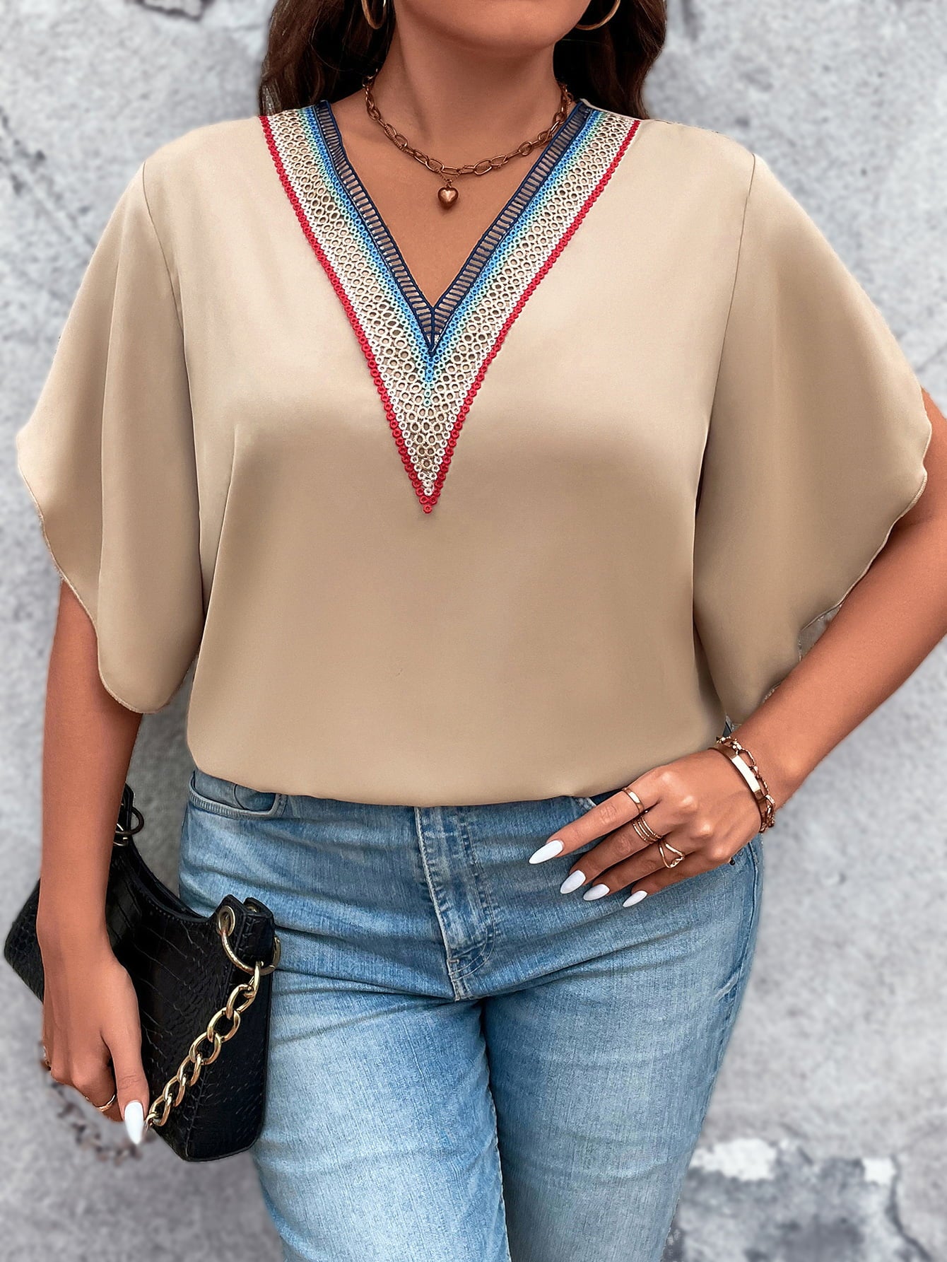 Claire Size Inclusive V-Neck Flutter Sleeve Blouse - ThingsWeUseAndLove Tan-4XL