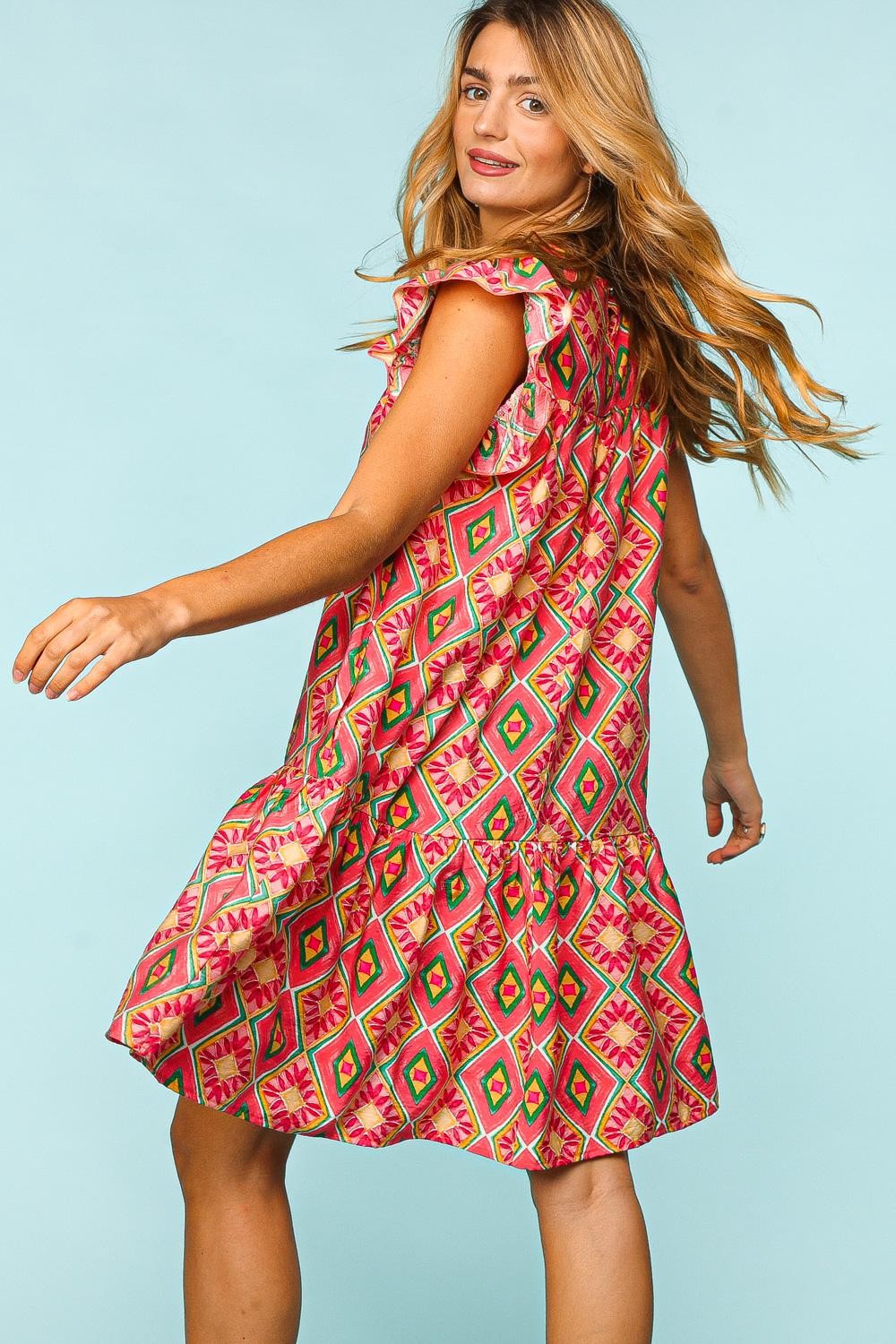 Haptics Full Size Ruffled Printed Dress with Side Pockets - ThingsWeUseAndLove 