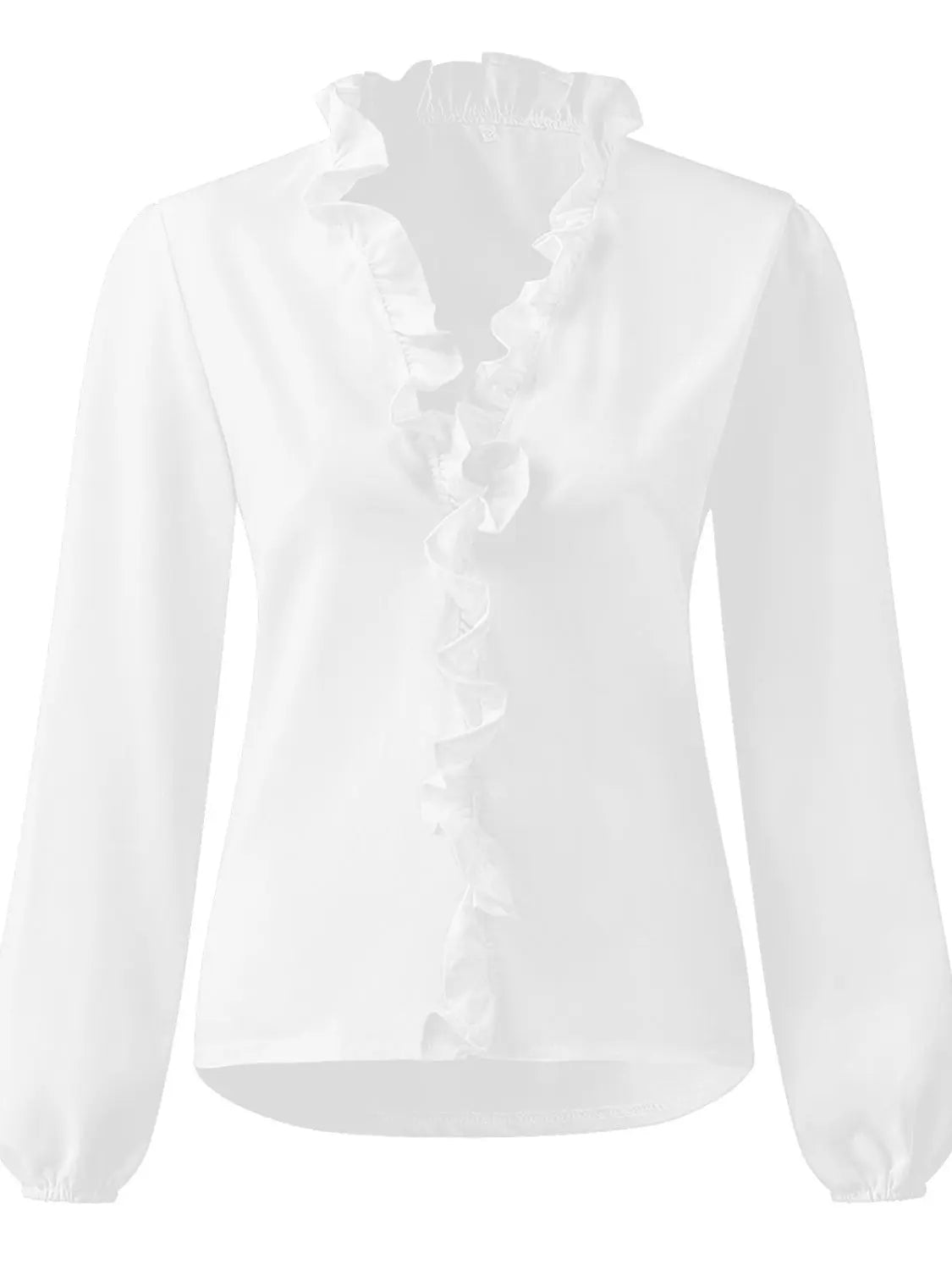 Full Size Ruffled V-Neck Long Sleeve Blouse - ThingsWeUseAndLove 