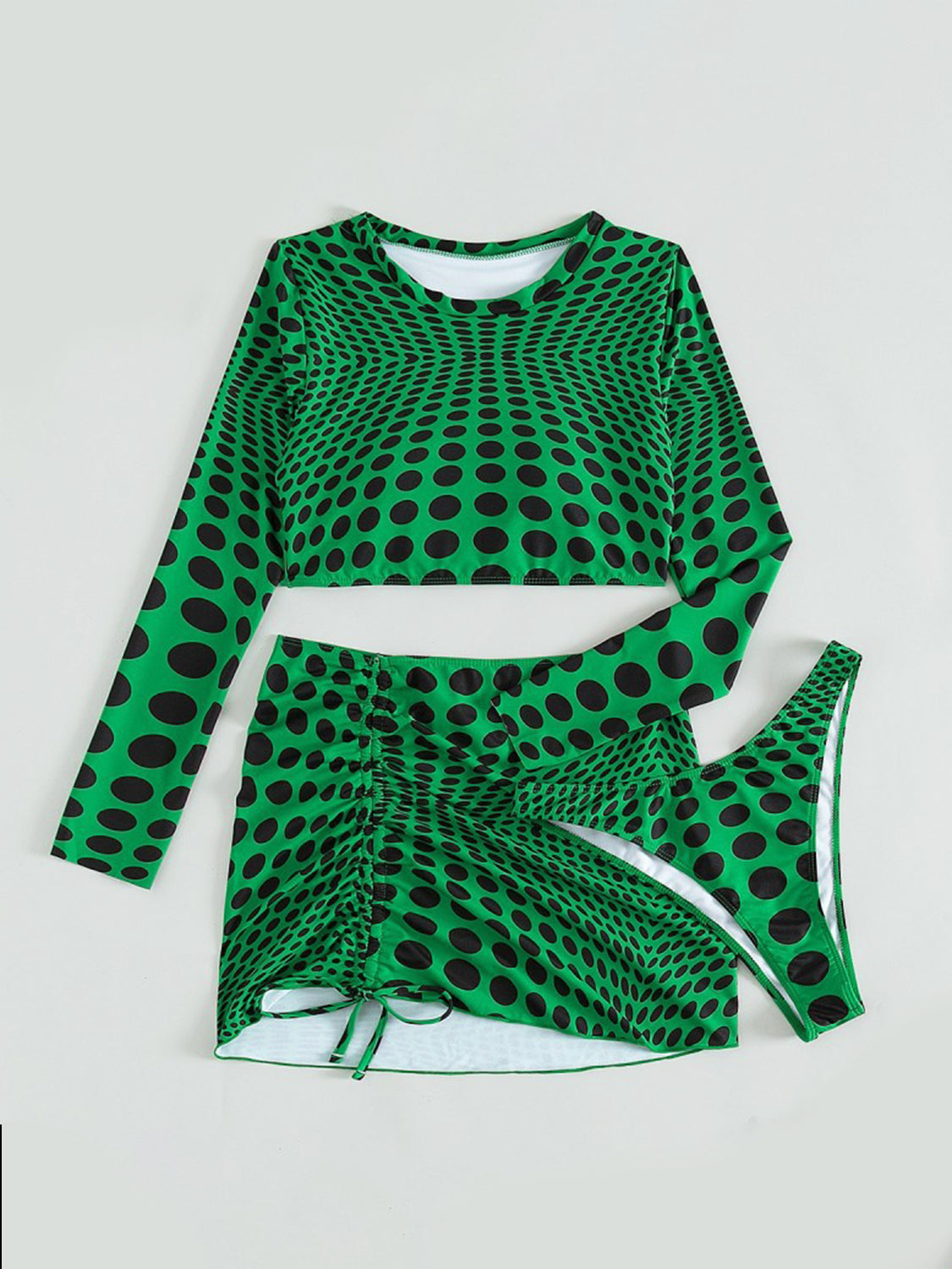 Polka Dot Long Sleeve Three-Piece Swim Set - ThingsWeUseAndLove  35.00