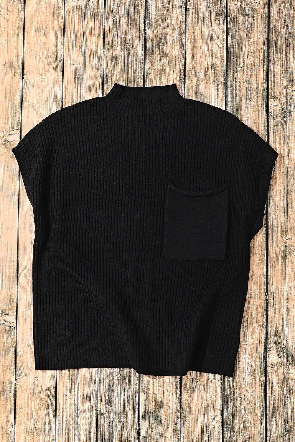 Gold Flame Patch Pocket Ribbed Knit Short Sleeve Sweater - ThingsWeUseAndLove 