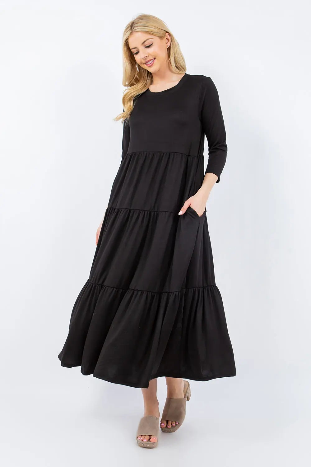 Size-Inclusive Tiered Midi Dress with Pockets - ThingsWeUseAndLove 