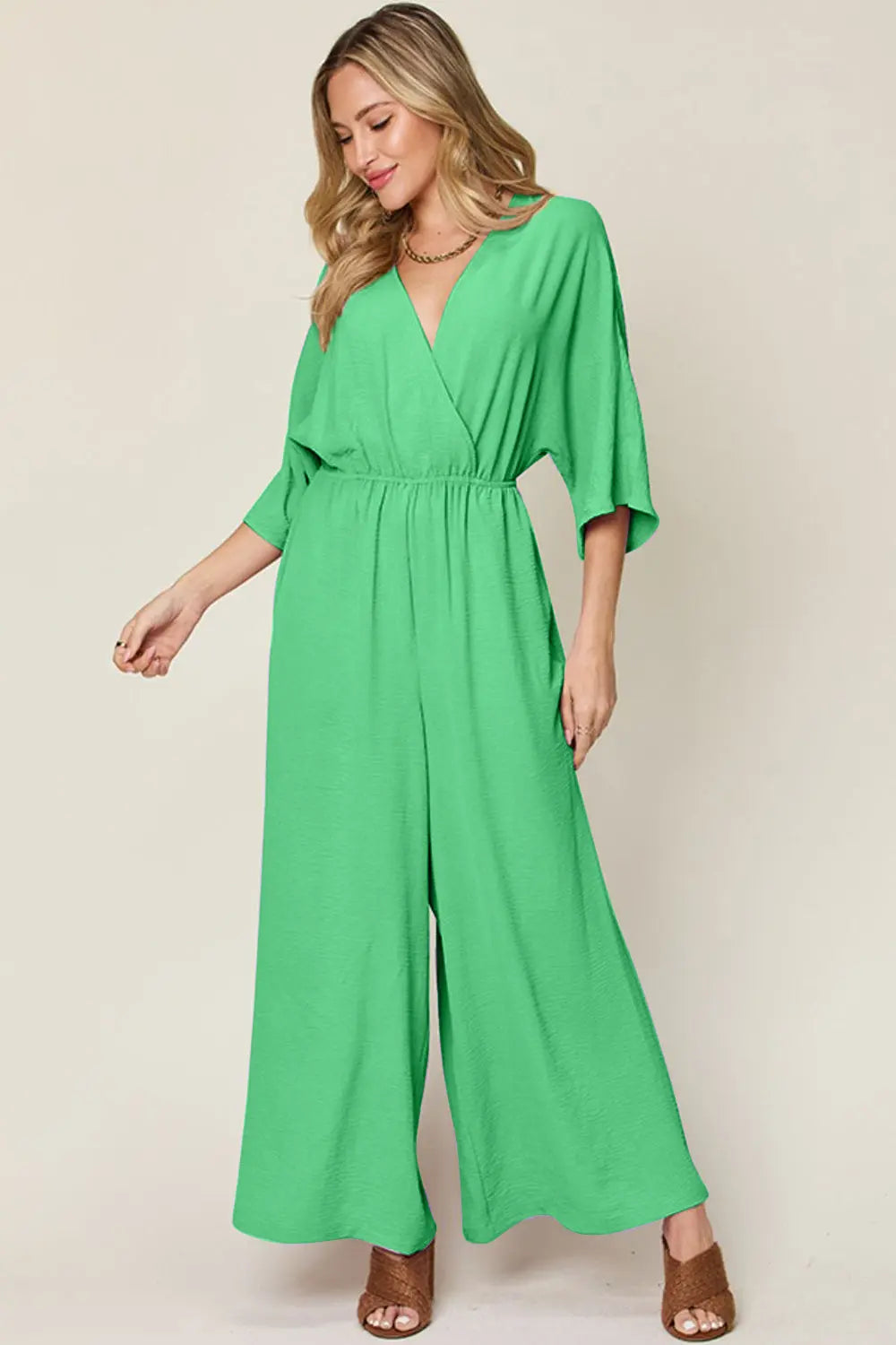 Size Inclusive Surplice Wide Leg Jumpsuit with Pockets - ThingsWeUseAndLove 