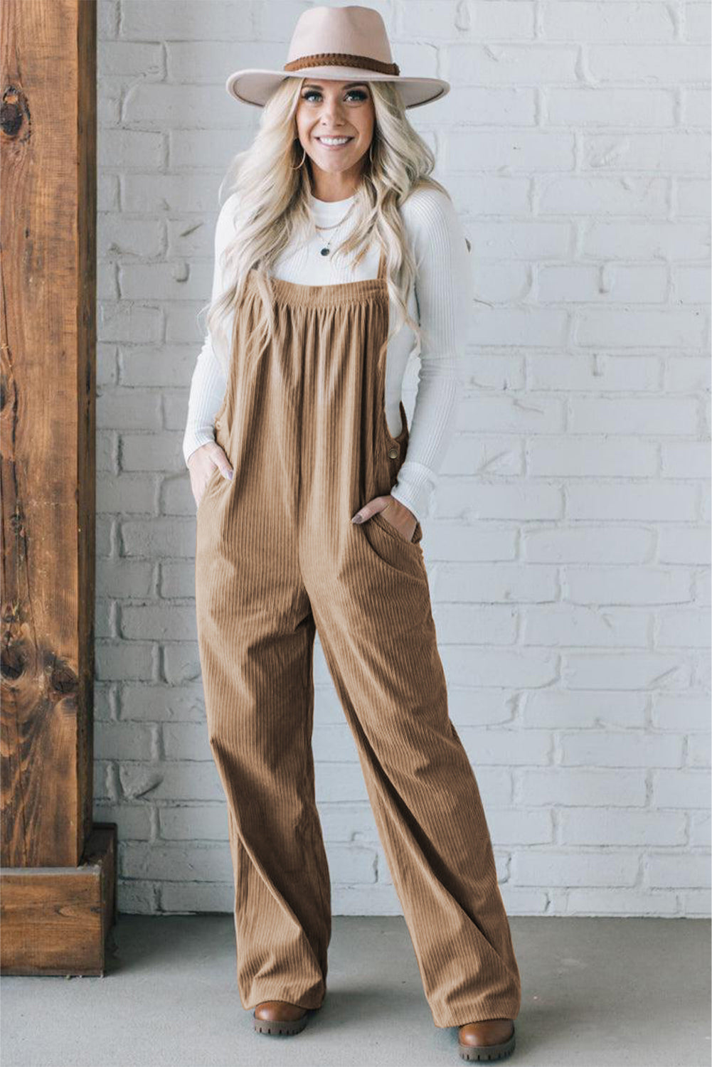 Jungle Green Plain Pocketed Loose Fit Corduroy Overalls - ThingsWeUseAndLove 