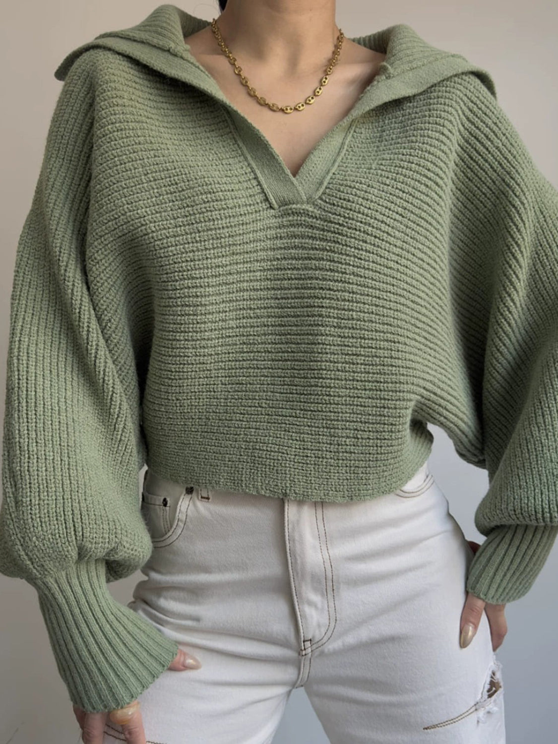 Johnny Collar Long Sleeve Sweater - ThingsWeUseAndLove 