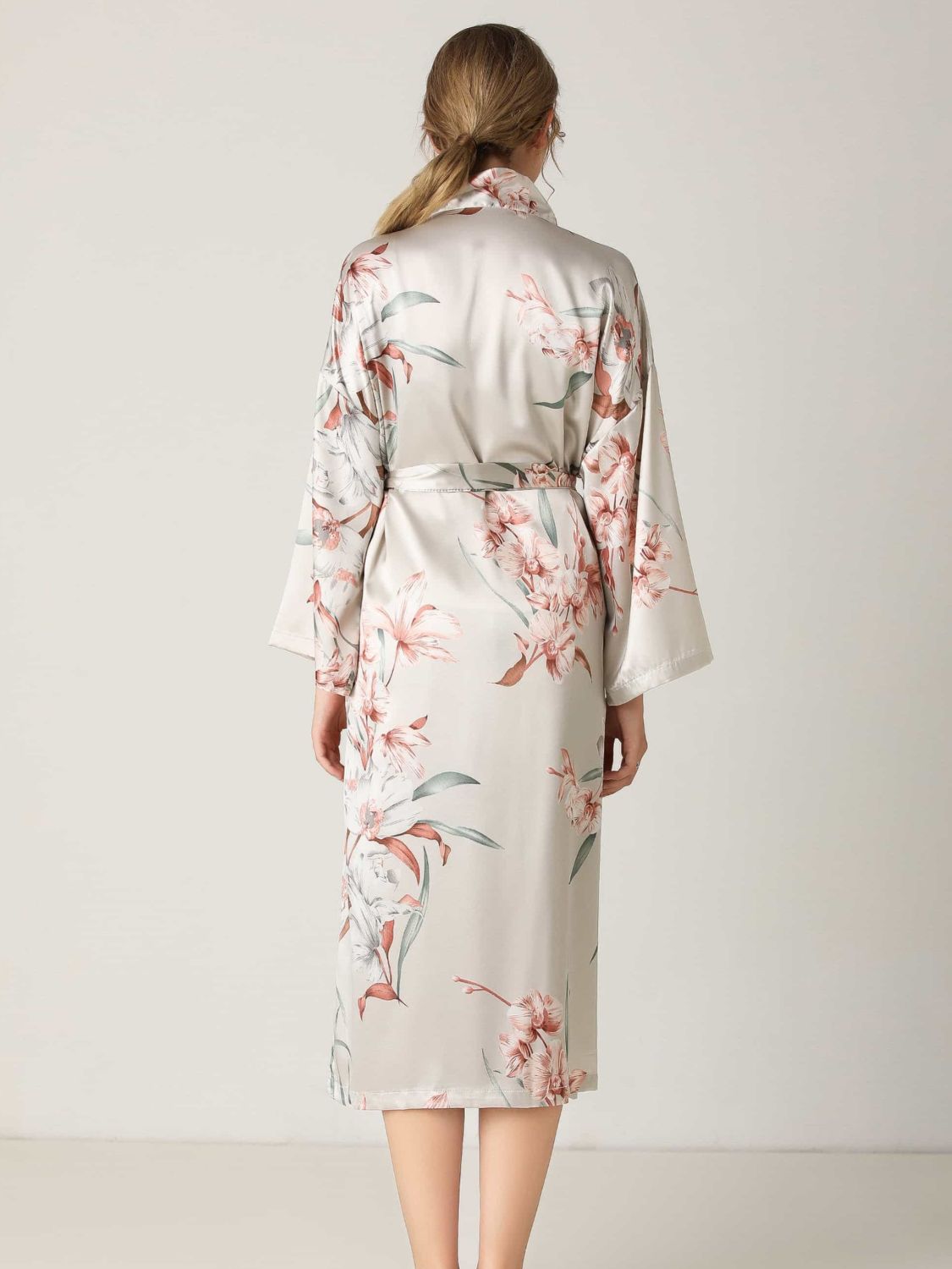 Floral Tie Waist Long Sleeve Robe - ThingsWeUseAndLove 