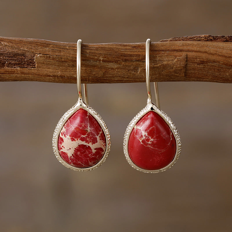 Copper Natural Stone Teardrop Shape Earrings - ThingsWeUseAndLove Deep-Red-One-Size