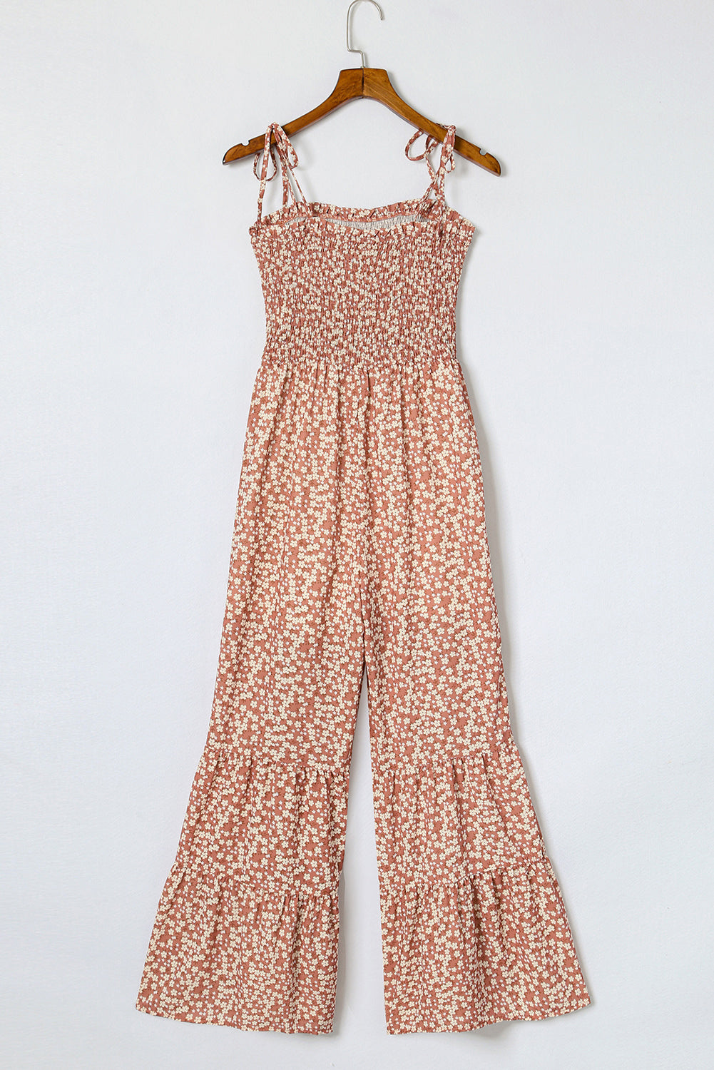 Floral Thin Straps Smocked Bodice Wide Leg Jumpsuit - ThingsWeUseAndLove 