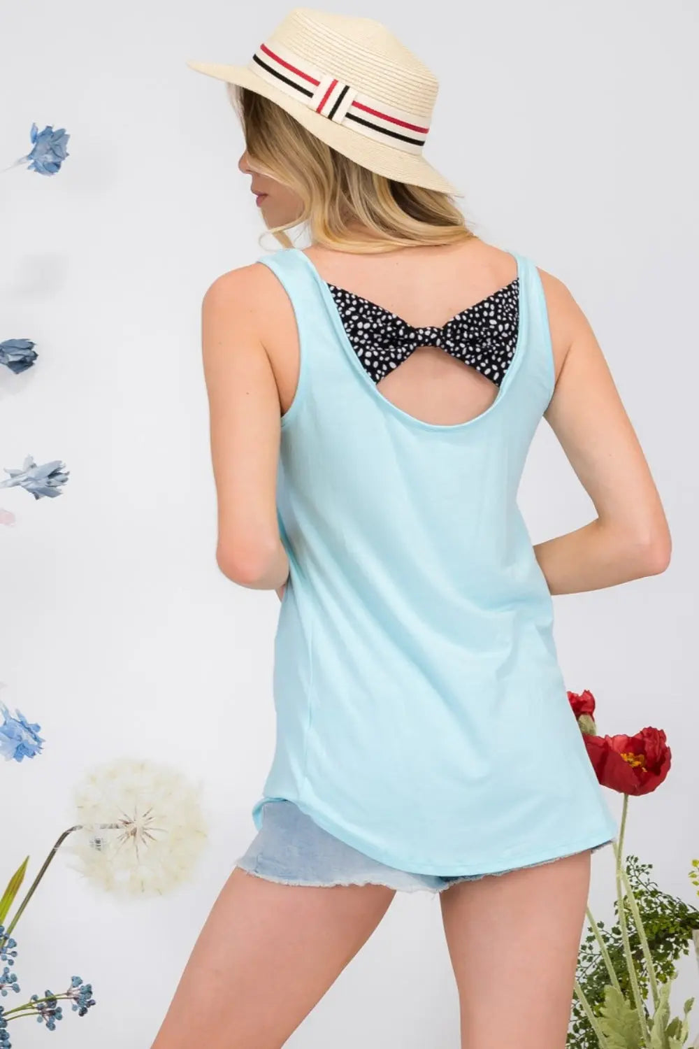 Celeste Size Inclusive Back Contrast Bow Tie Tank - ThingsWeUseAndLove 