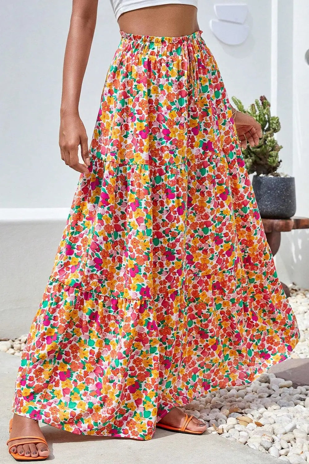 Printed Elastic Waist Maxi Skirt - ThingsWeUseAndLove 