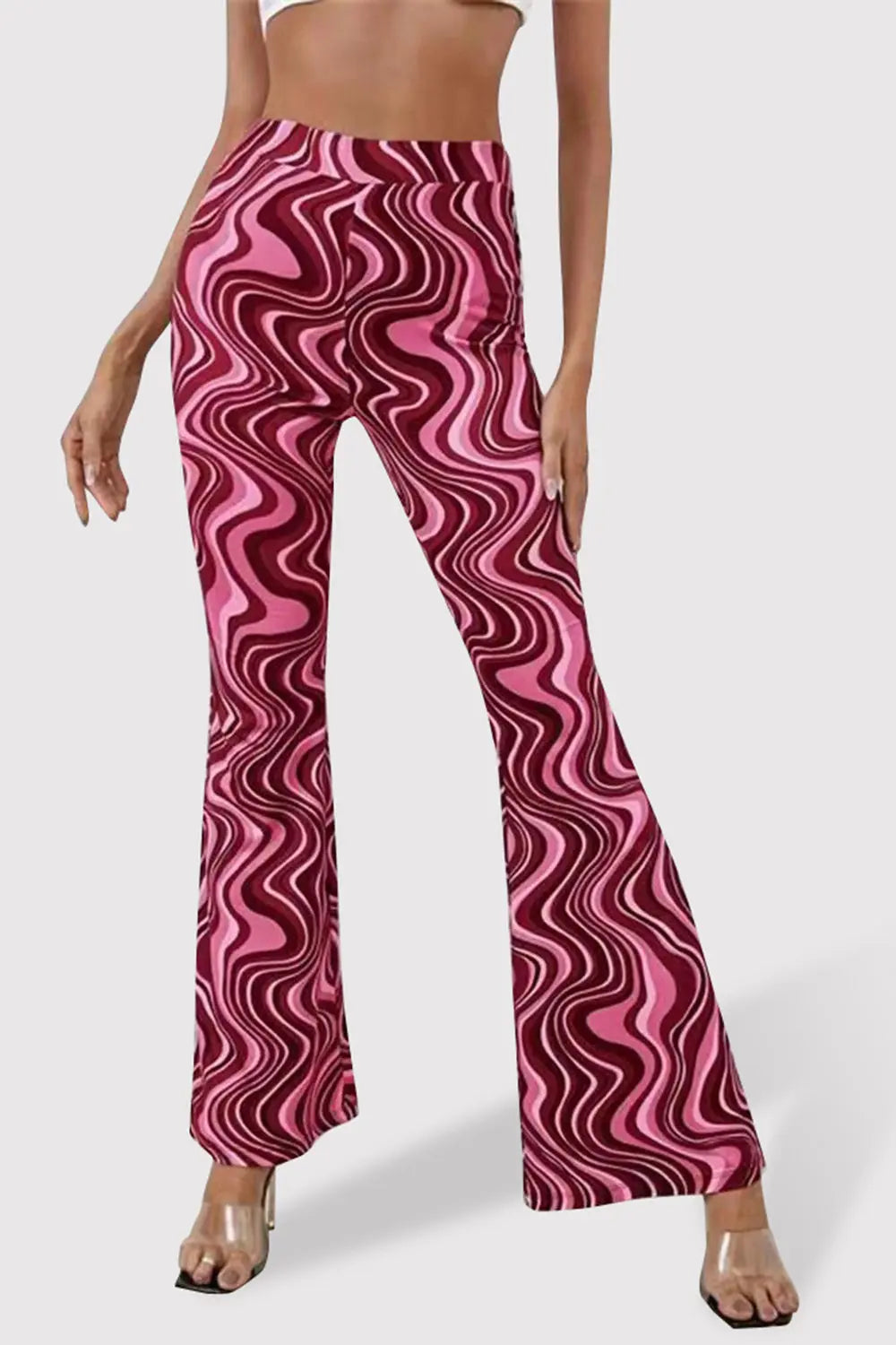 Paisley Printed High Waist Flare Pants - ThingsWeUseAndLove Deep-Red-XL