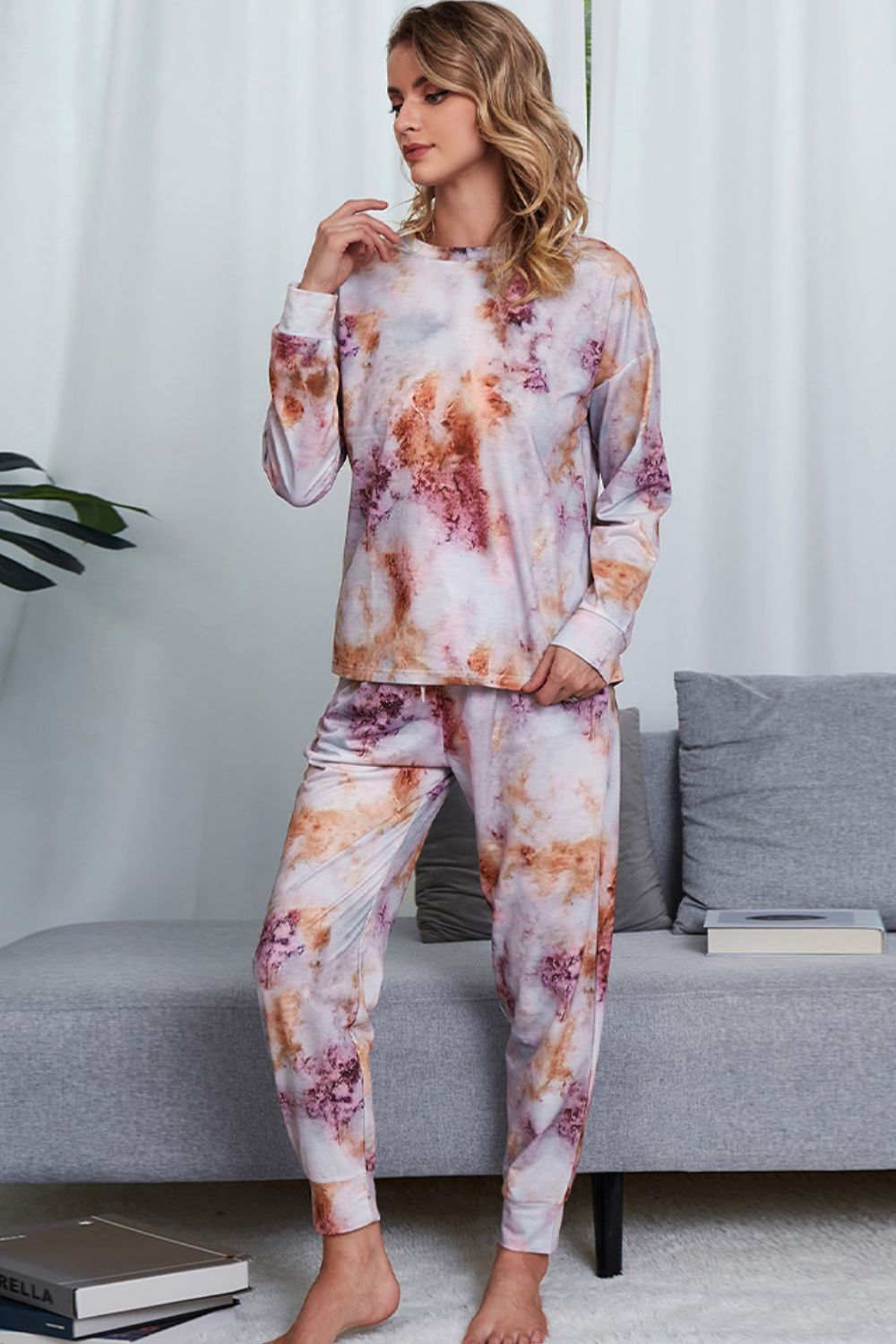 Tie-Dye Crewneck Top and Drawstring Waist Joggers Lounge Set - ThingsWeUseAndLove 