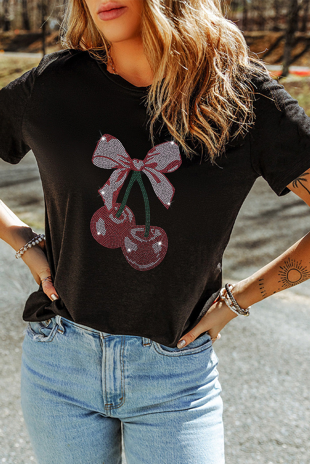 Cherry Graphic Round Neck Short Sleeve T-Shirt - ThingsWeUseAndLove 