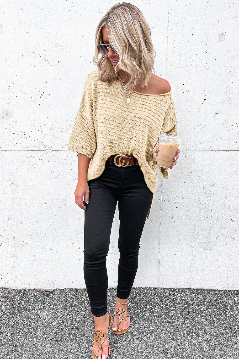 Casual Solid Rib-Knit Short Sleeve Top - ThingsWeUseAndLove 