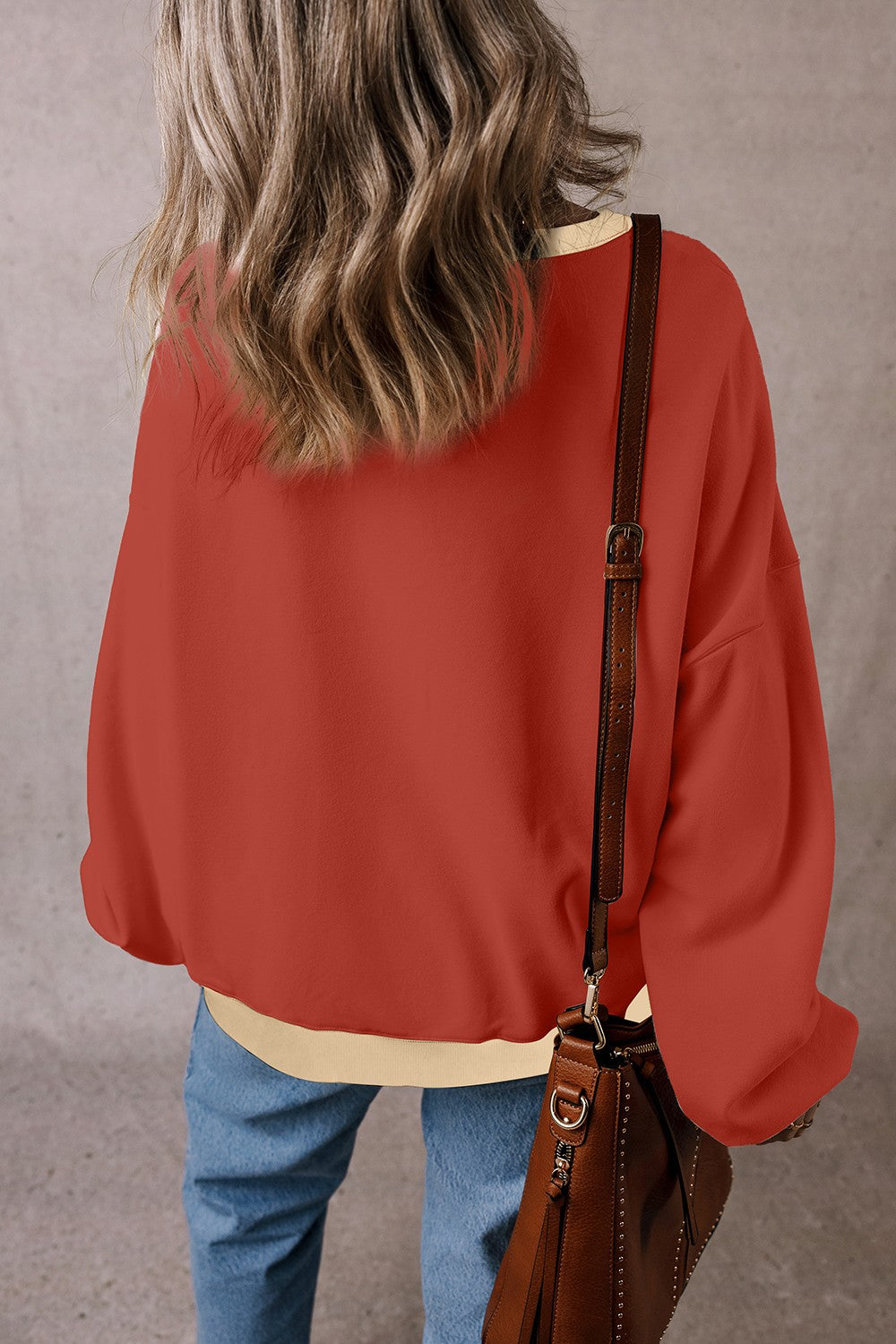 Alena Contrast Round Neck Long Sleeve Sweatshirt - ThingsWeUseAndLove 