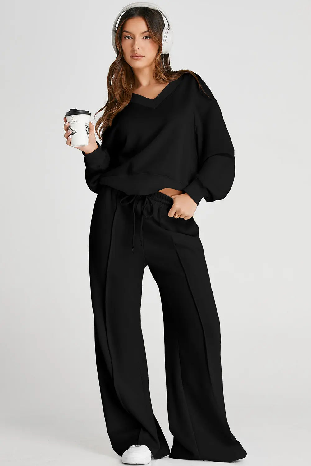 V-Neck Long Sleeve Top and Pants Active Set - ThingsWeUseAndLove 