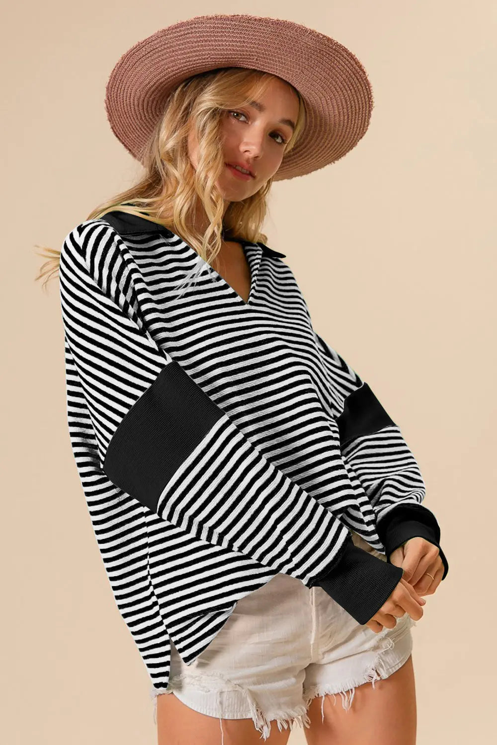 Striped Contrast Long Sleeve Knit Top - ThingsWeUseAndLove 