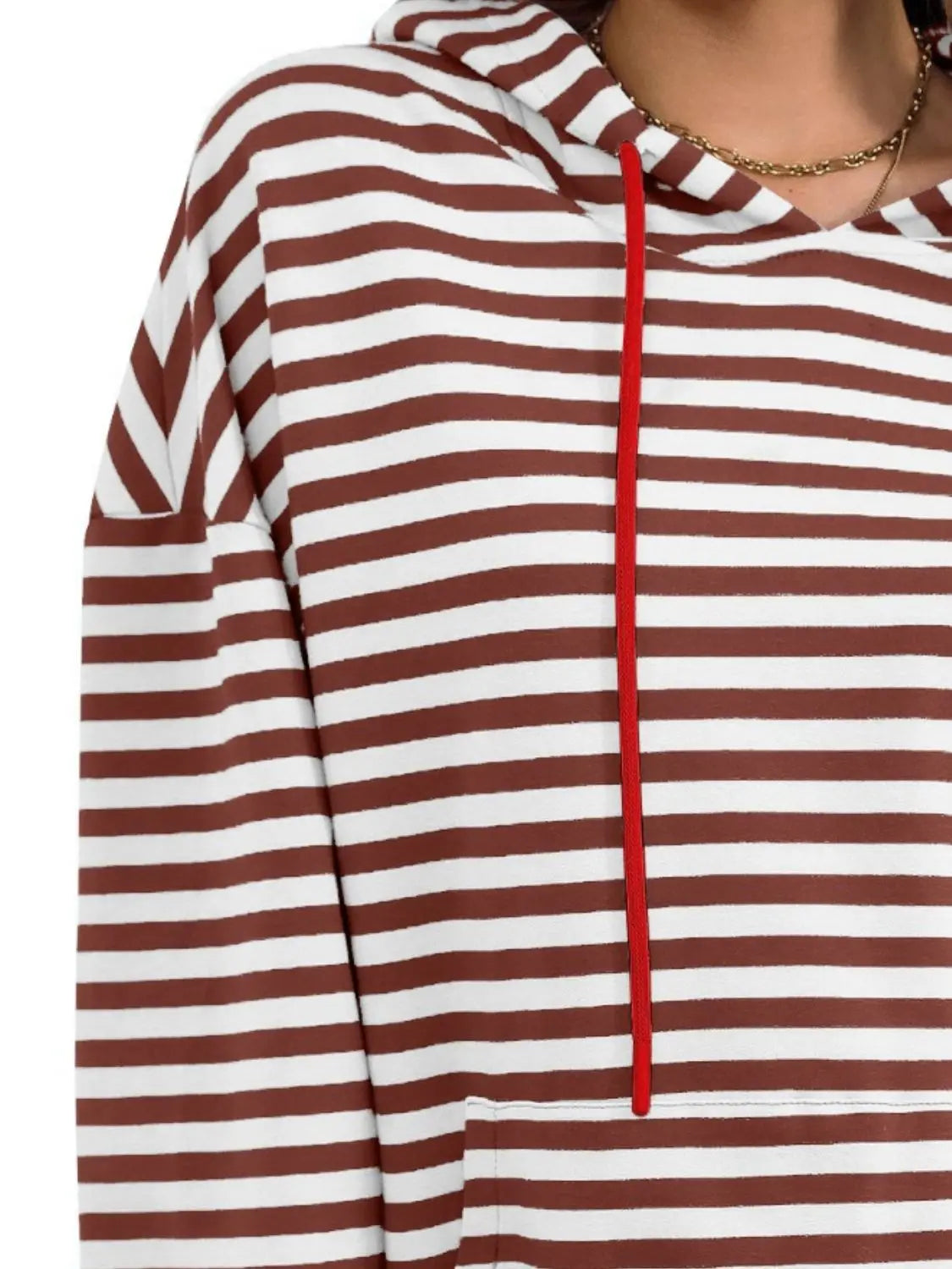 Drawstring Striped Long Sleeve Hoodie - ThingsWeUseAndLove 