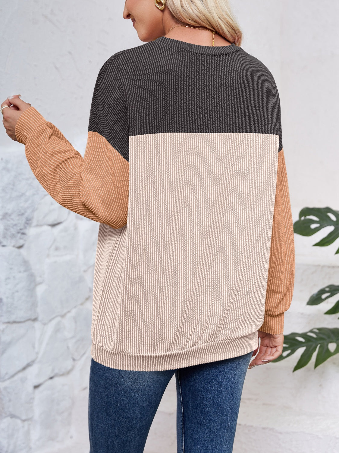 Ursina Color Block Round Neck Long Sleeve Sweatshirt - ThingsWeUseAndLove 