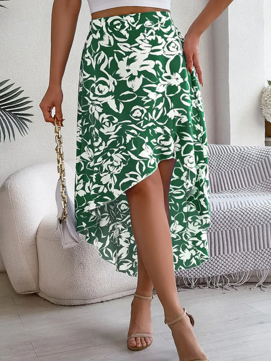 High-Low Printed High Waist Skirt - ThingsWeUseAndLove 