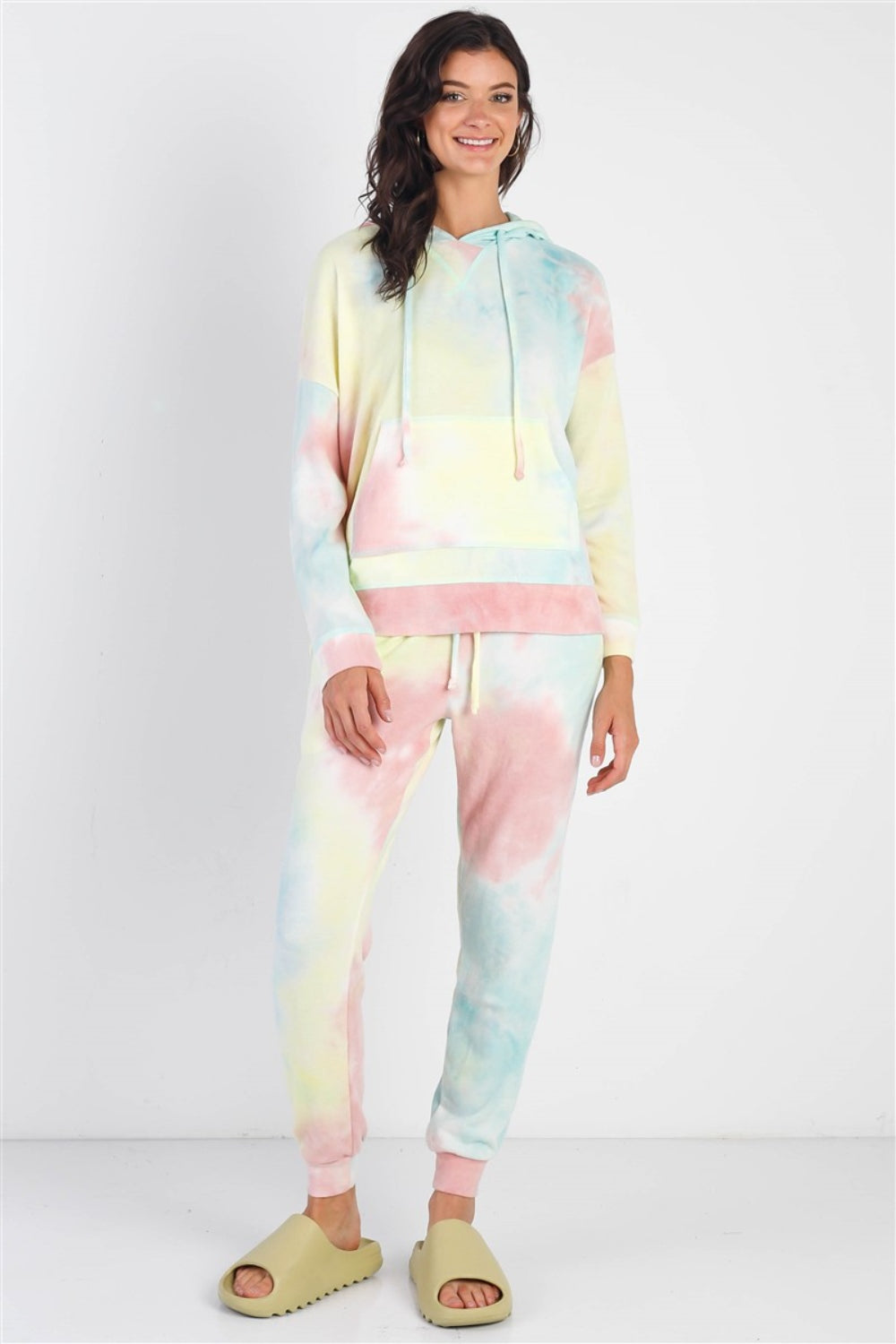 Cherish Apparel Drawstring Tie-Dye Dropped Shoulder Hoodie - ThingsWeUseAndLove 