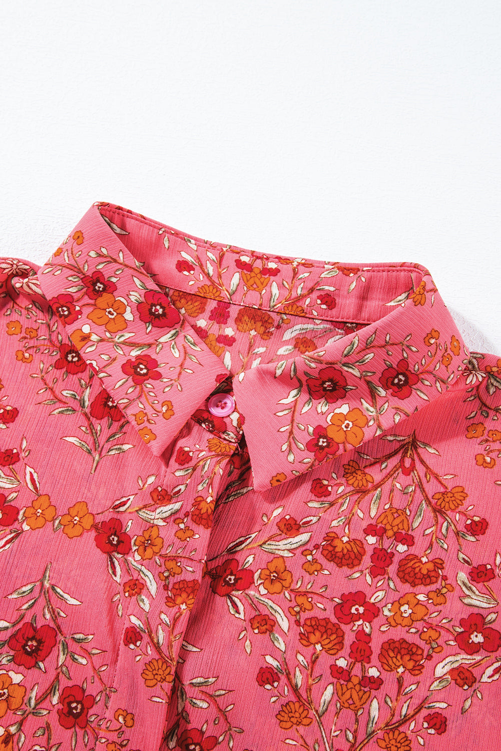 Rose Red Floral Print Wide Short Sleeve Loose Shirt - ThingsWeUseAndLove 