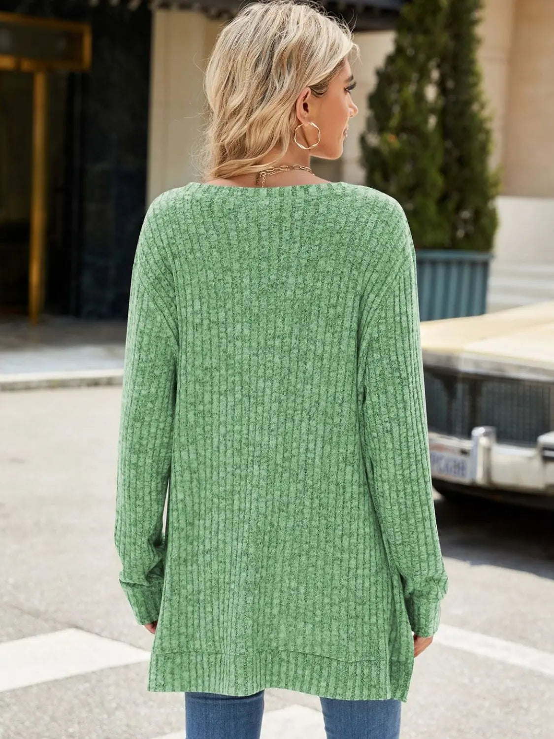 Round Neck Long Sleeve Sweater - ThingsWeUseAndLove 