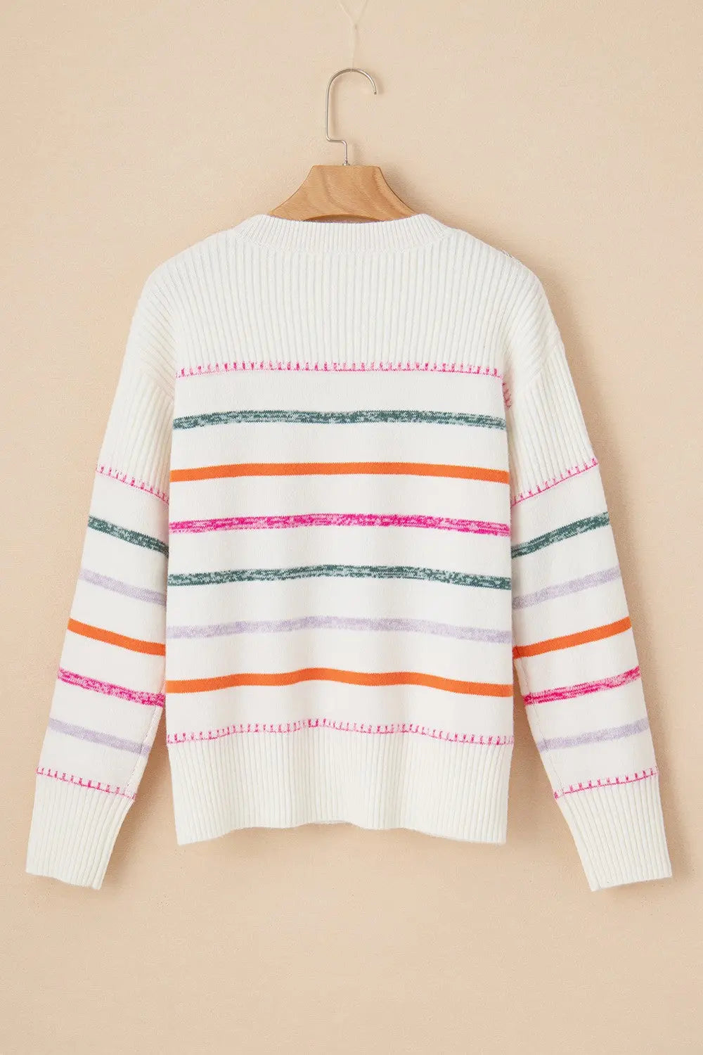 Sadie Striped Round Neck Dropped Shoulder Sweater - ThingsWeUseAndLove 