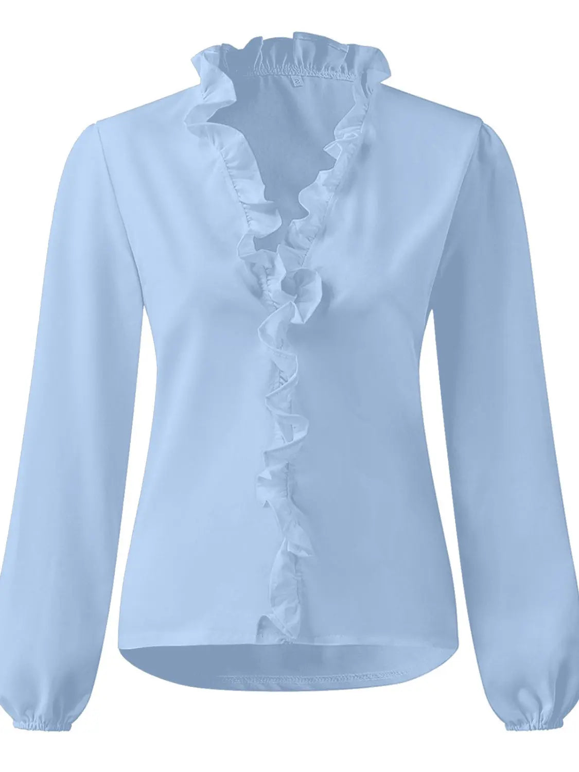 Full Size Ruffled V-Neck Long Sleeve Blouse - ThingsWeUseAndLove 