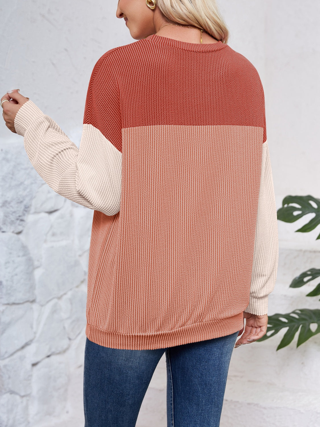 Ursina Color Block Round Neck Long Sleeve Sweatshirt - ThingsWeUseAndLove 