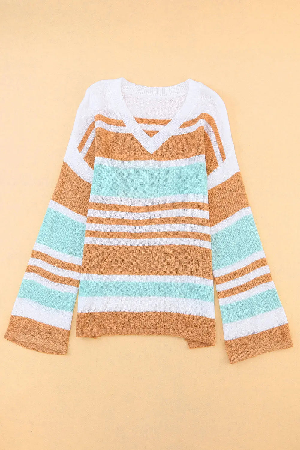 Multicolor Colorblock Stripe V Neck Split Sweater - ThingsWeUseAndLove 