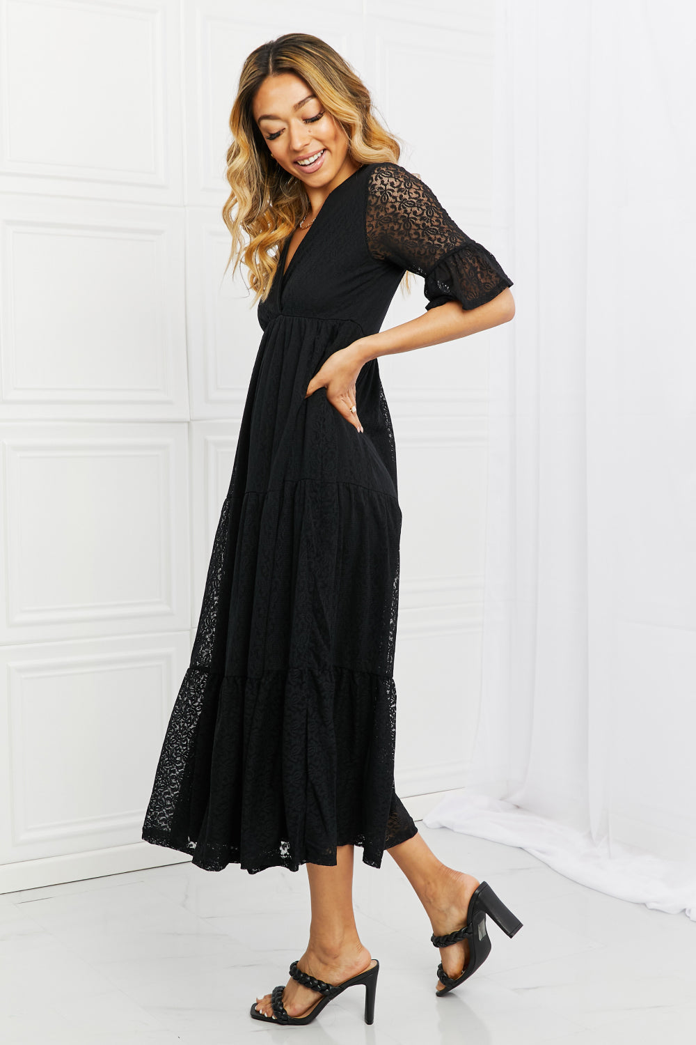 Black Lace Tiered Dress - ThingsWeUseAndLove 