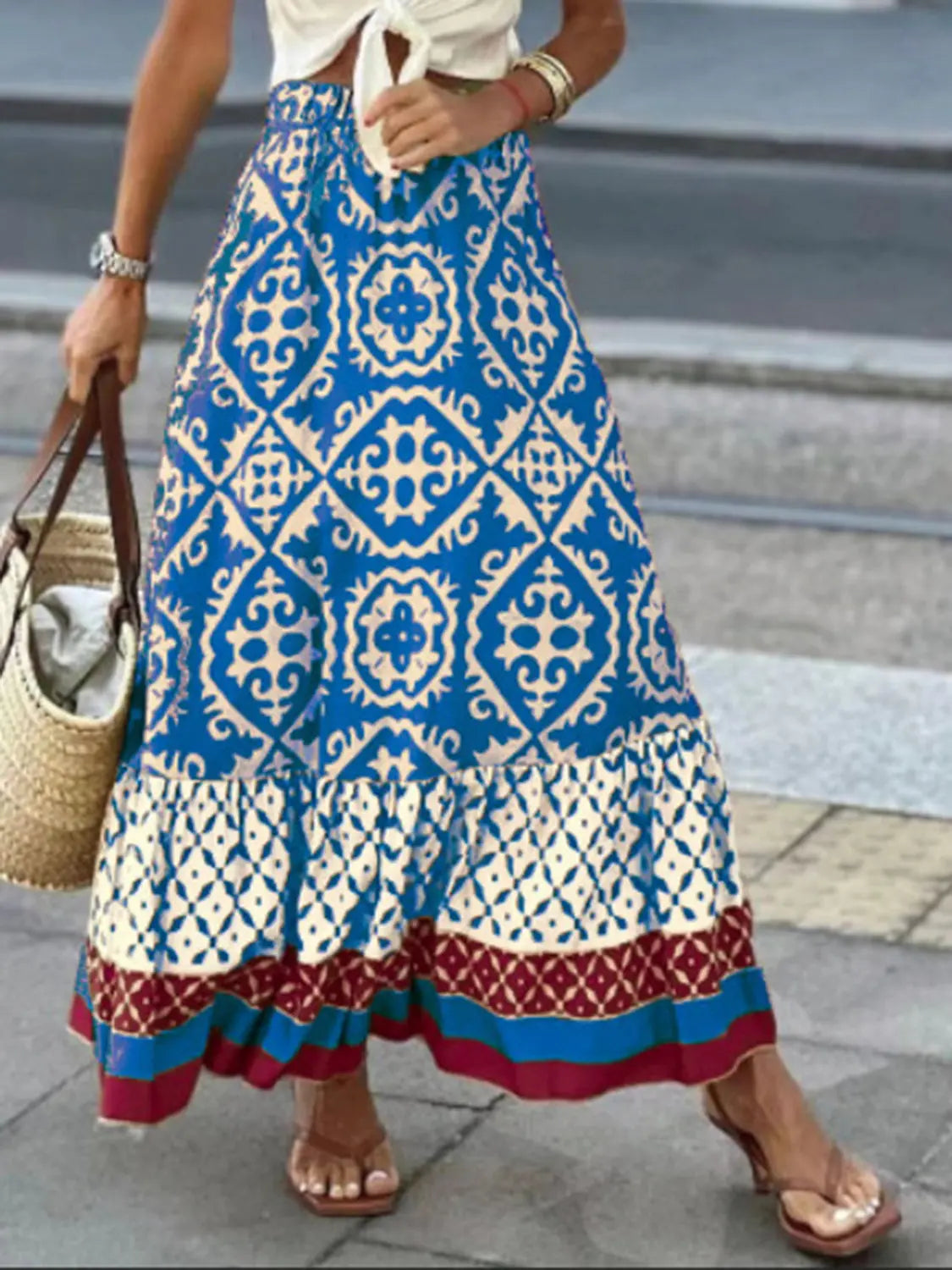Geometric Elastic Waist Maxi Skirt - ThingsWeUseAndLove 