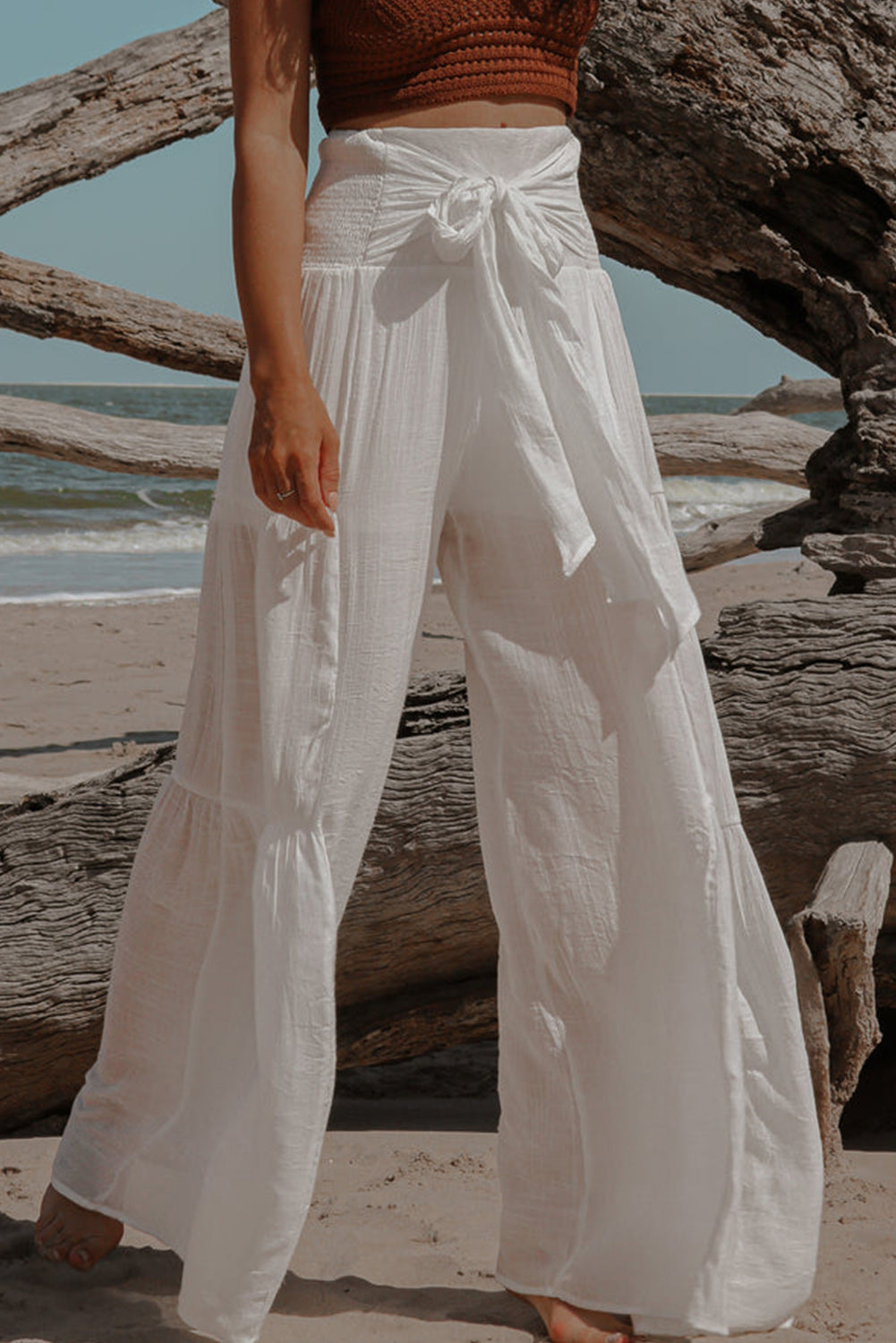 Smocked Tied Wide Leg Pants - ThingsWeUseAndLove 