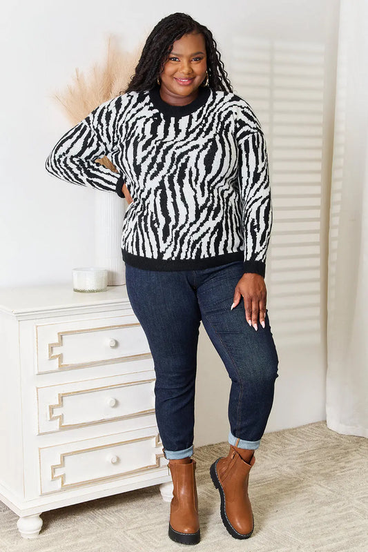 Eugenia Size Inclusive Zebra Print Sweater - ThingsWeUseAndLove 