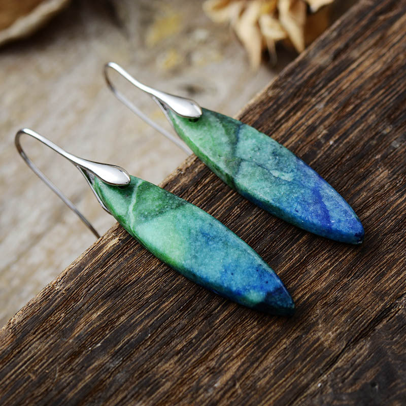 Copper Natural Stone Geometric Shape Earrings - ThingsWeUseAndLove Blue-Green-Silver-One-Size