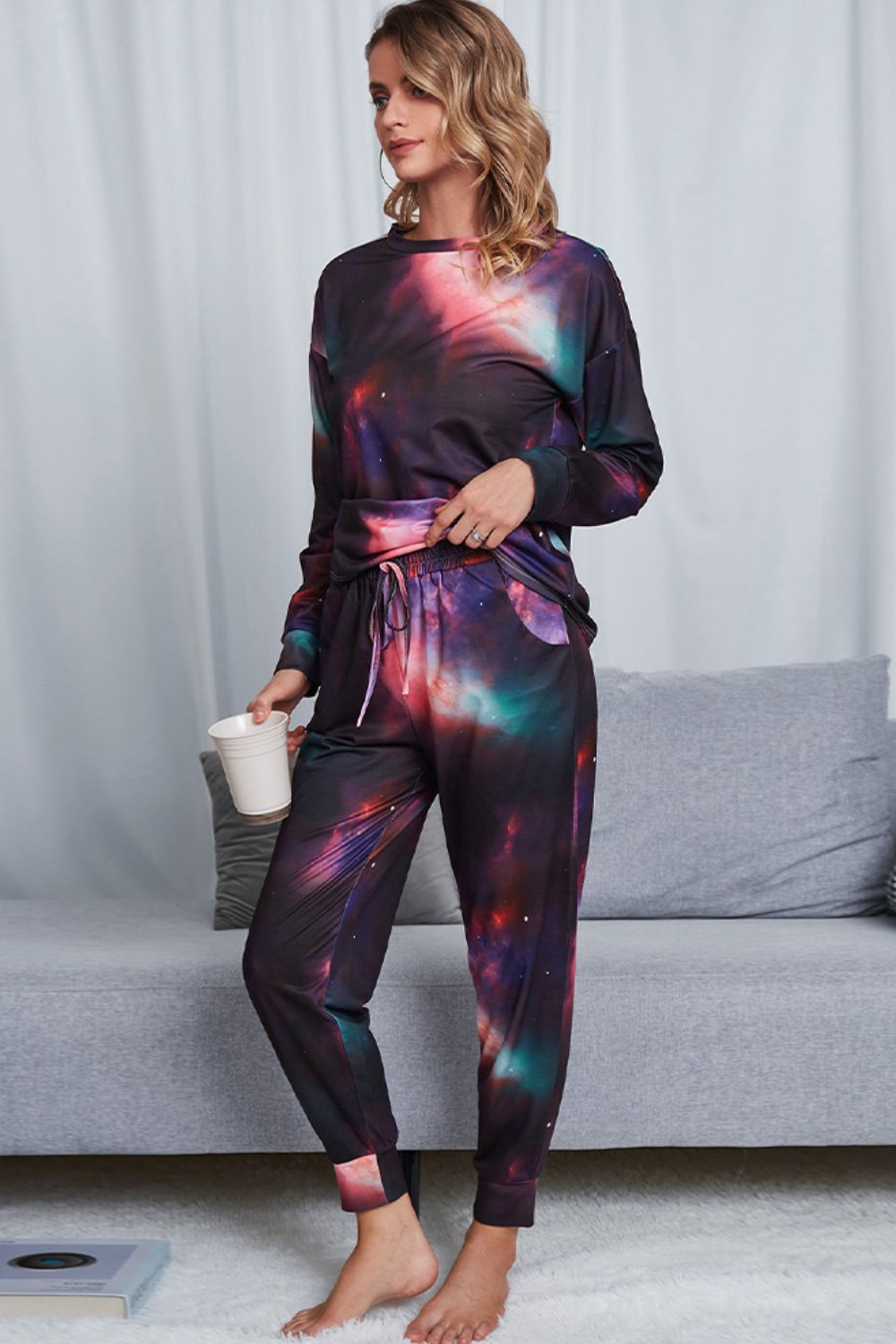 Tie-Dye Crewneck Top and Drawstring Waist Joggers Lounge Set - ThingsWeUseAndLove 