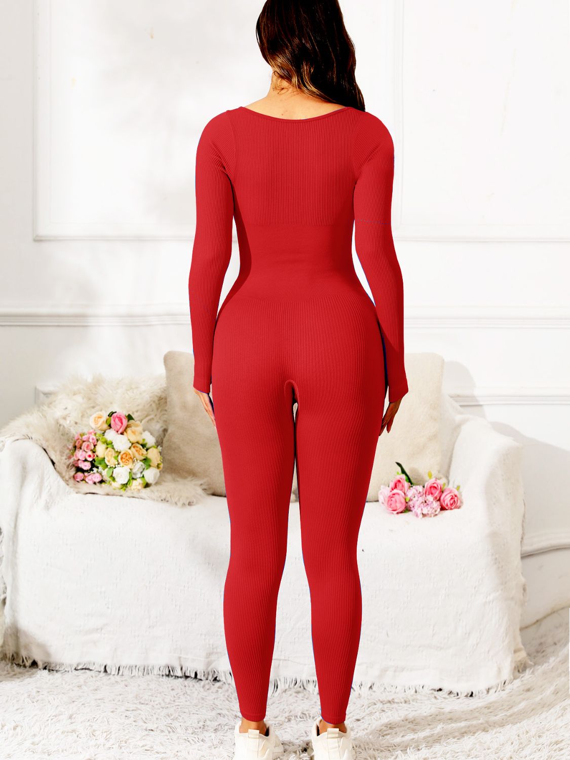 Fit & Fab Scoop Neck Long Sleeve Active Jumpsuit - ThingsWeUseAndLove 