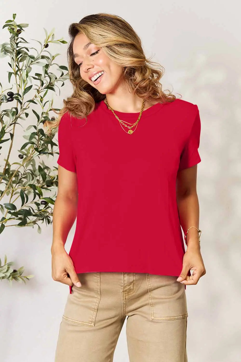 Logan Size-Inclusive Round Neck Short Sleeve T-Shirt - ThingsWeUseAndLove Red-3XL