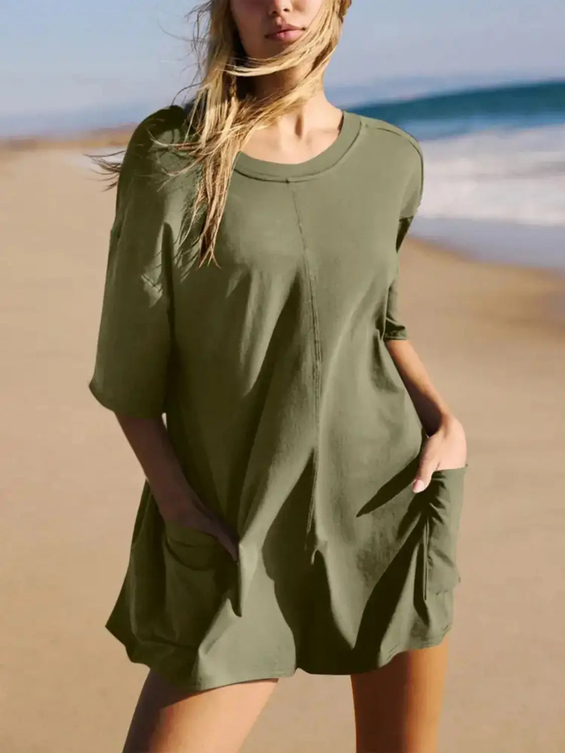 Backless Round Neck Half Sleeve Romper - ThingsWeUseAndLove Matcha-Green-2XL