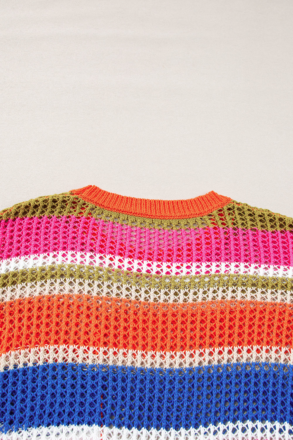 Striped Color Block Hollow Crochet 3/4 Sleeve T Shirt - ThingsWeUseAndLove 